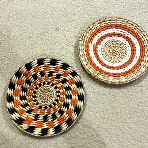 Woven Straw Wall Decor Plates ( White , Orange , Black & Beige )